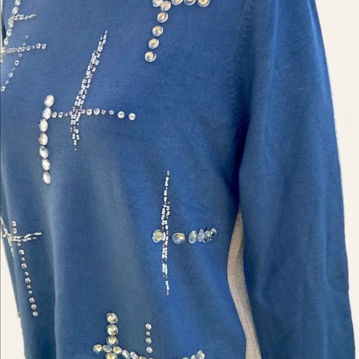 Pull Strass FERRACHE Bleu Jean — Neuf — Tailles M/L