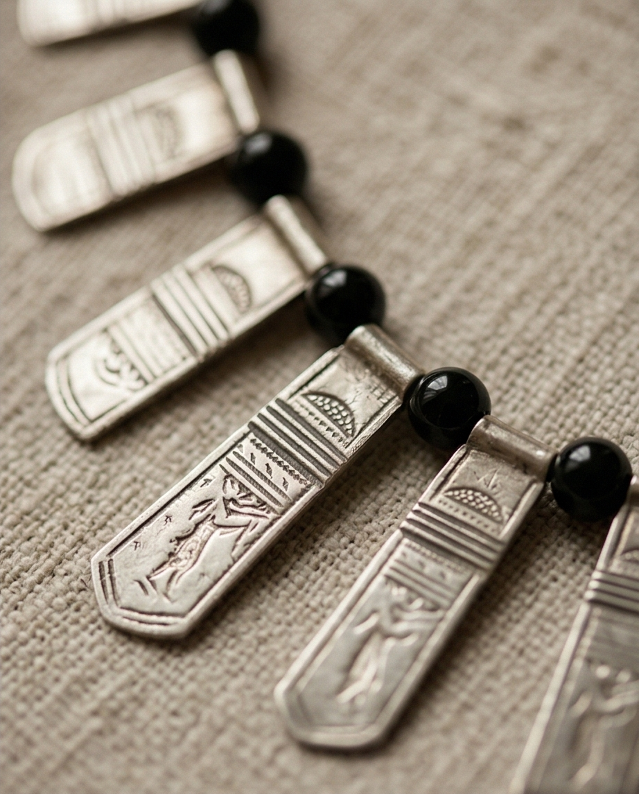 Collier Ethnique Argent & Perles d'Onyx — Neuf