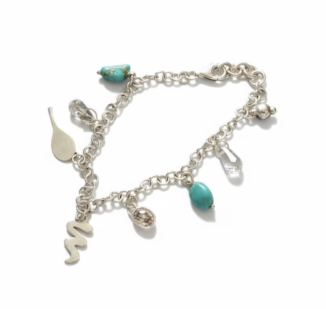 Bracelet charms, turquoise, cristal de roche - neuf
