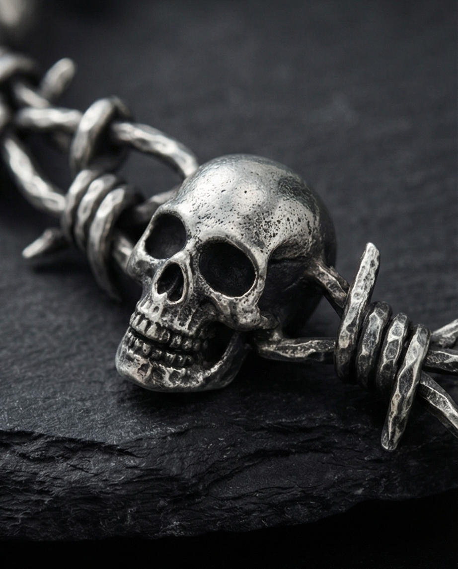 Parure Bracelet & Bague Tête de Mort — Neufs — Acier Inoxydable