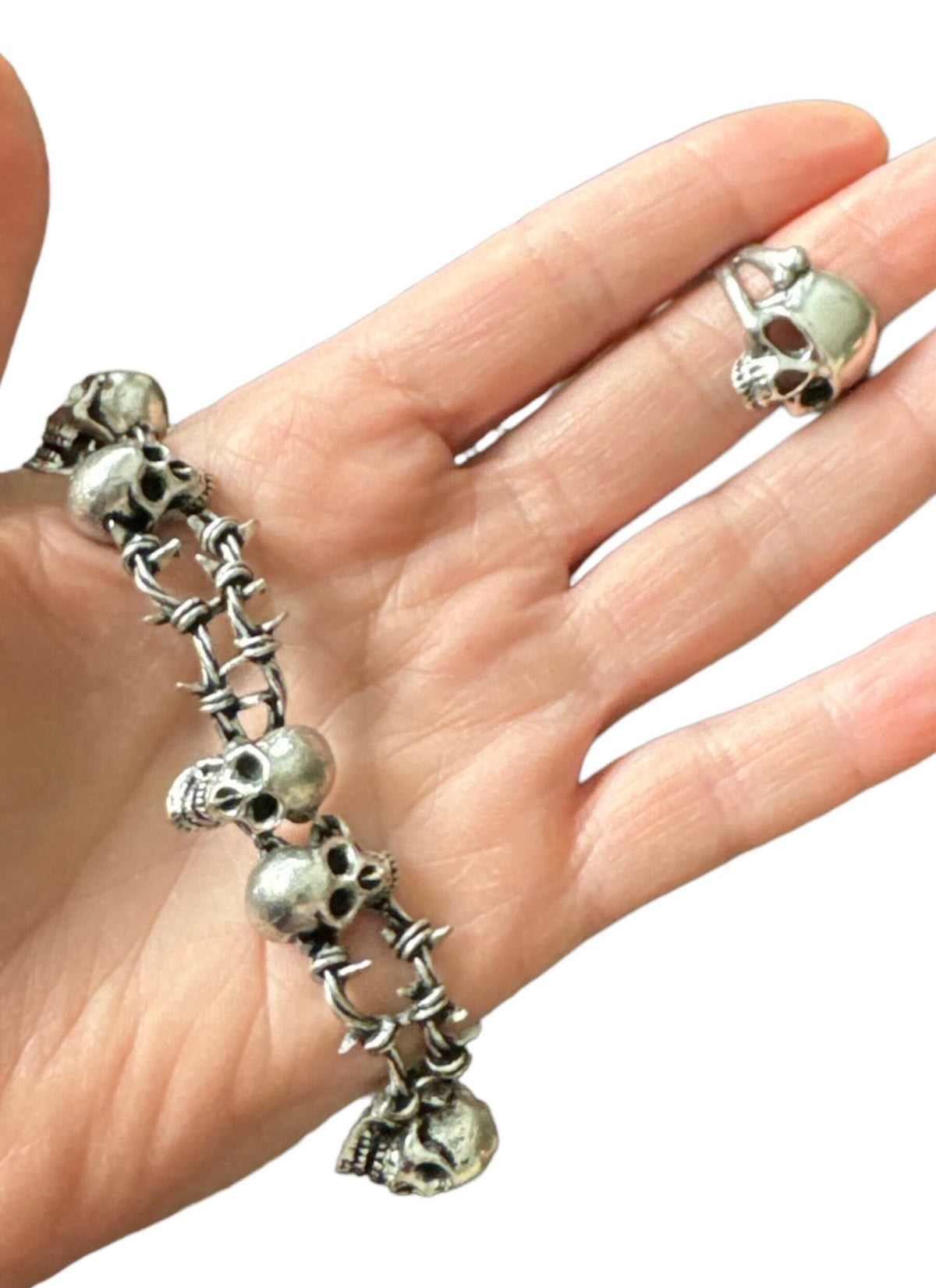 Parure Bracelet & Bague Tête de Mort — Neufs — Acier Inoxydable