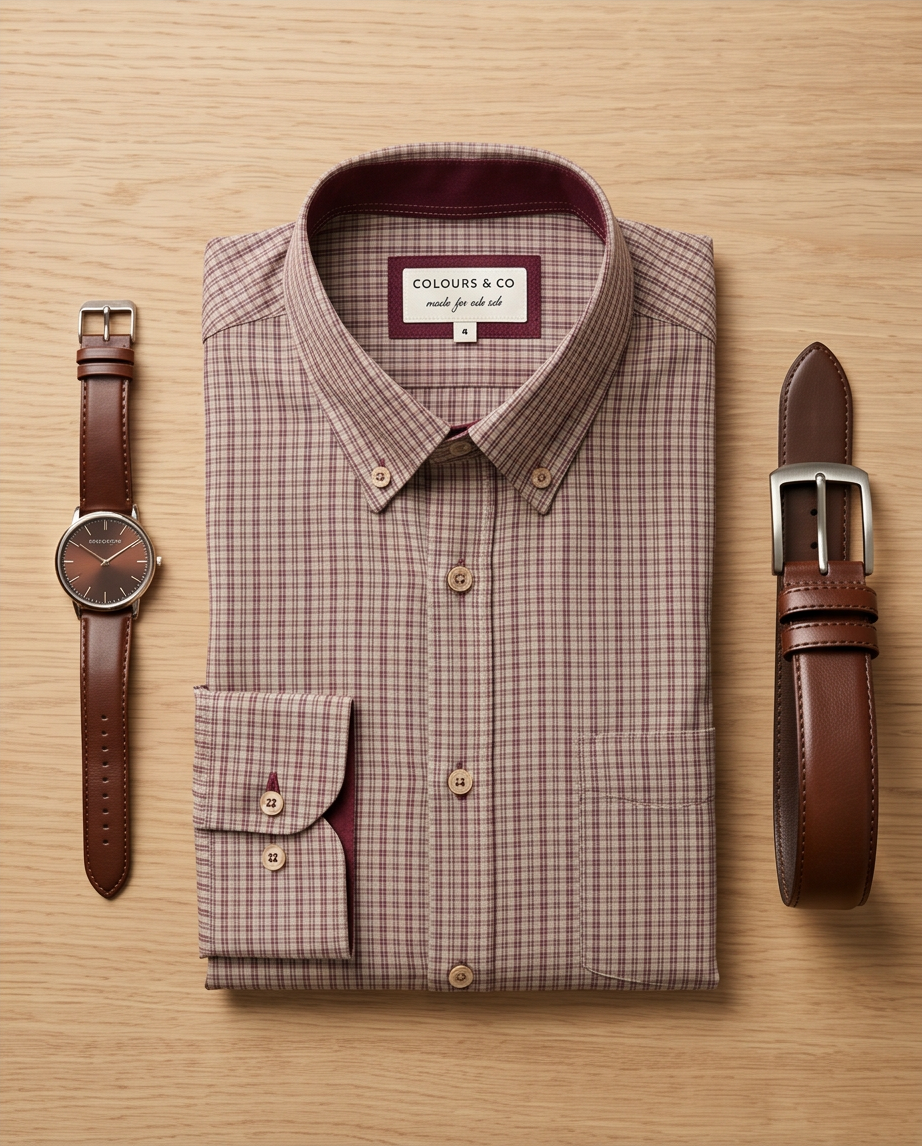 Chemise Colours & Sons À Carreaux Merlot — Coton — Neuve — Taille M