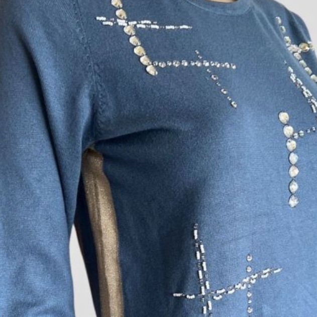 Pull Strass FERRACHE Bleu Jean — Neuf — Tailles M/L