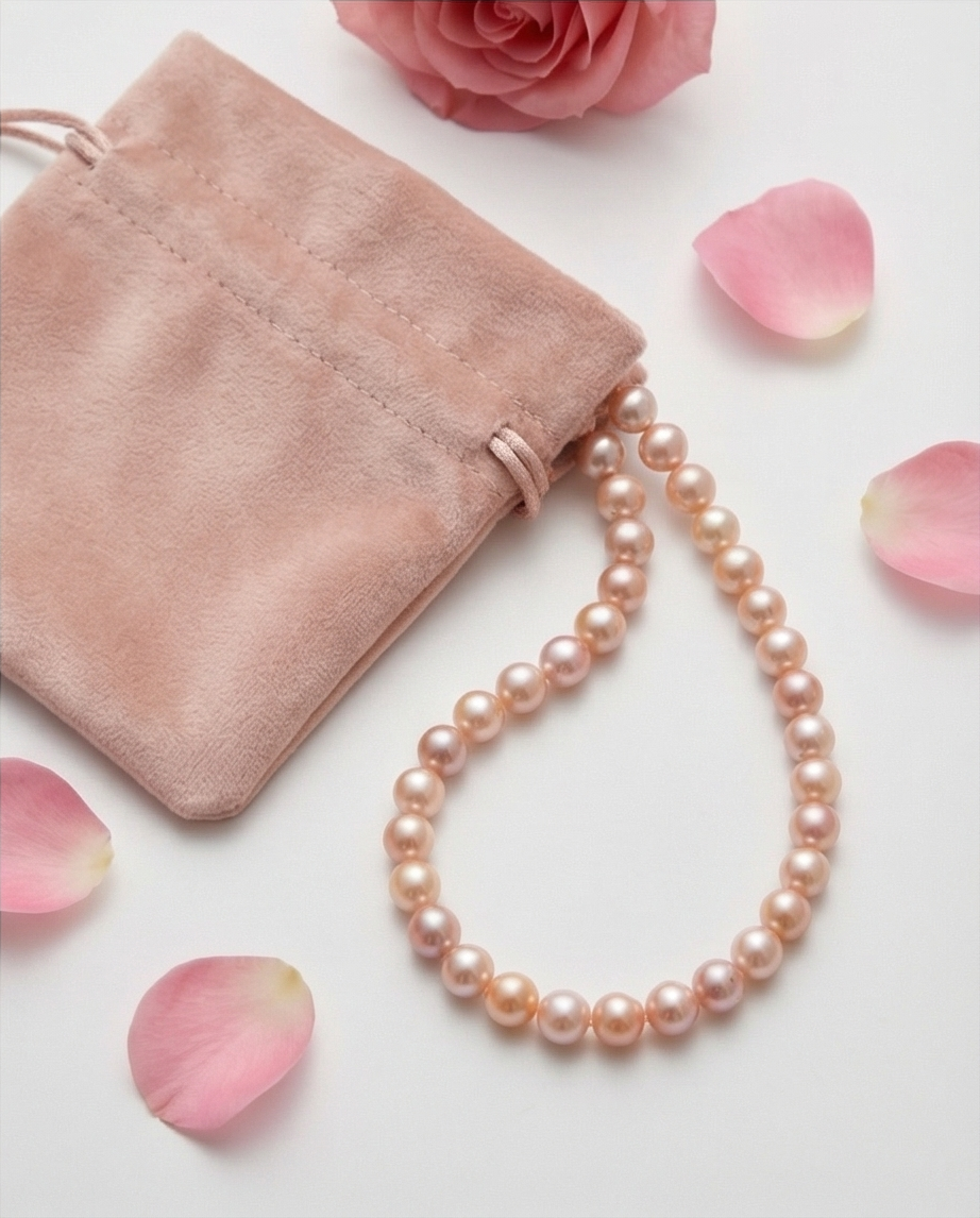 Collier de Perles Roses Authentiques — Neuf — 46 cm