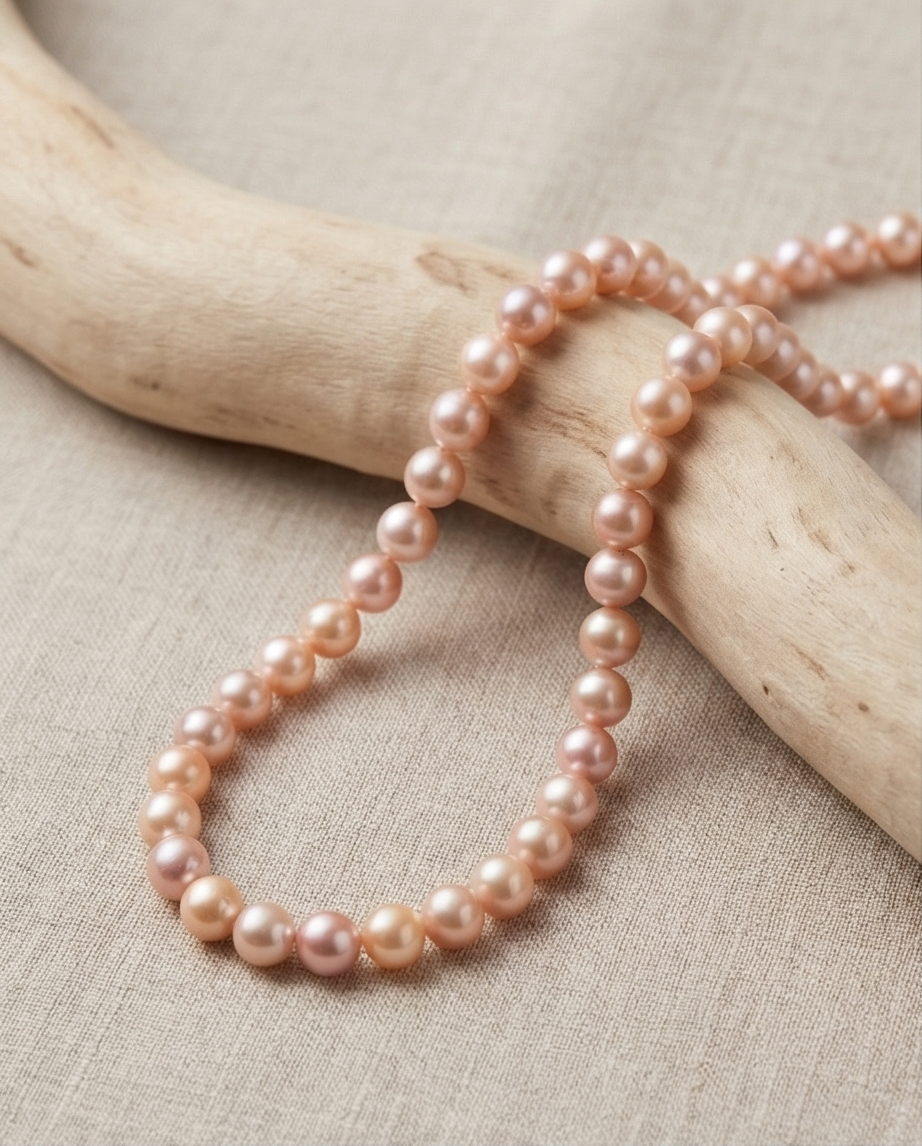 Collier de Perles Roses Authentiques — Neuf — 46 cm