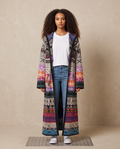 Aldo Martins – Manteau Long Multicolore en Laine – Taille M – Comme Neuf