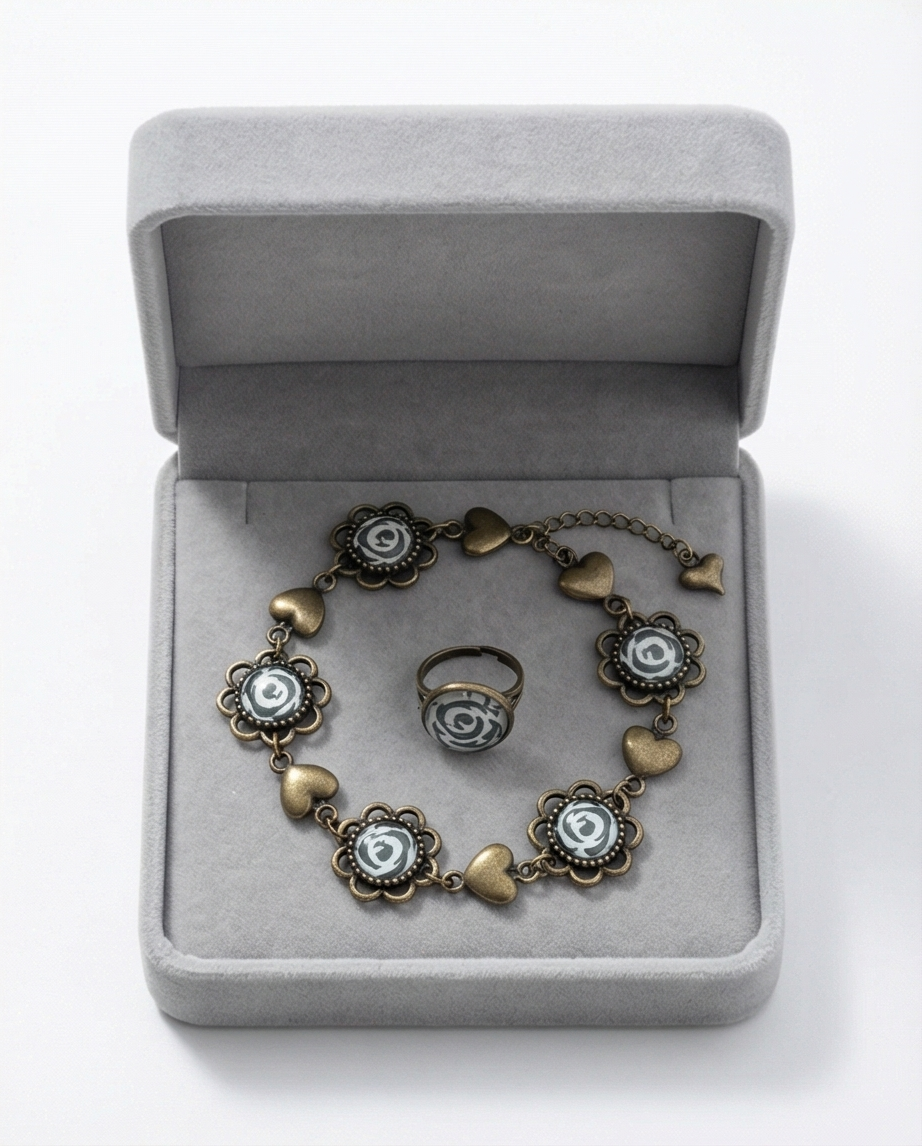 Parure Bijoux Fleurs Vintage — Bague, Bracelet & Collier — Neuve