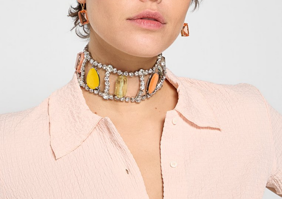 Bimba y Lola Collier Statement Strass & Pierres Colorées — Neuf