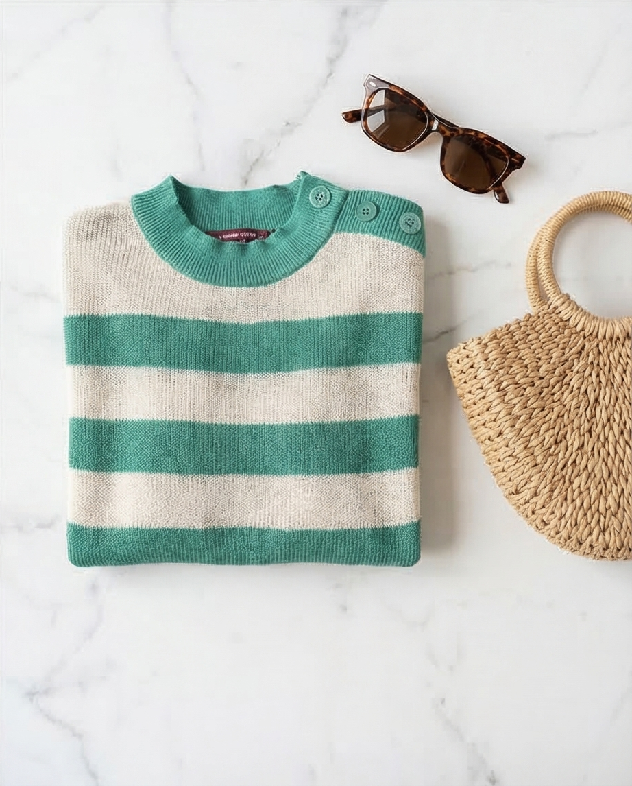 Pull Lin 100% Comptoir des Cotonniers — Rayures Vertes — Taille S/M