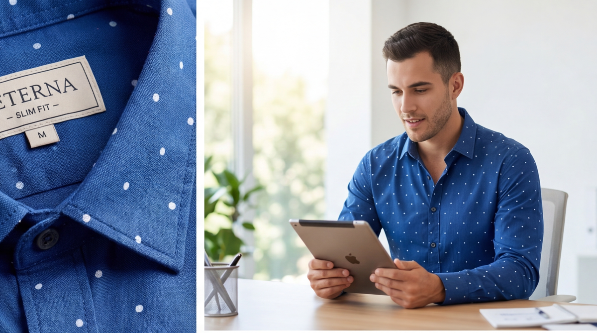 Chemise Esprit Unisexe Bleue à Pois 100% Coton — Neuve — Tailles M & XL