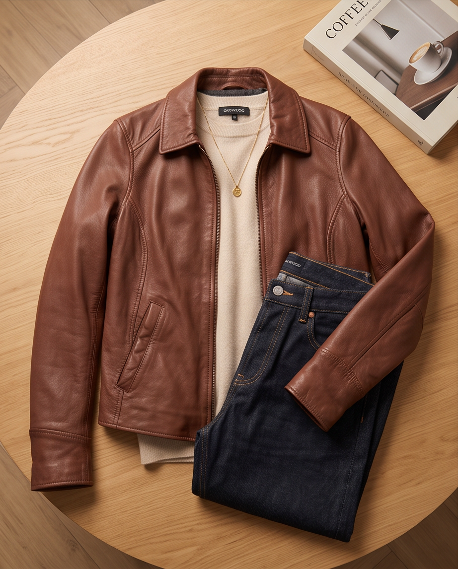 Oakwood Veste en Cuir Marron — Neuve — Taille 38