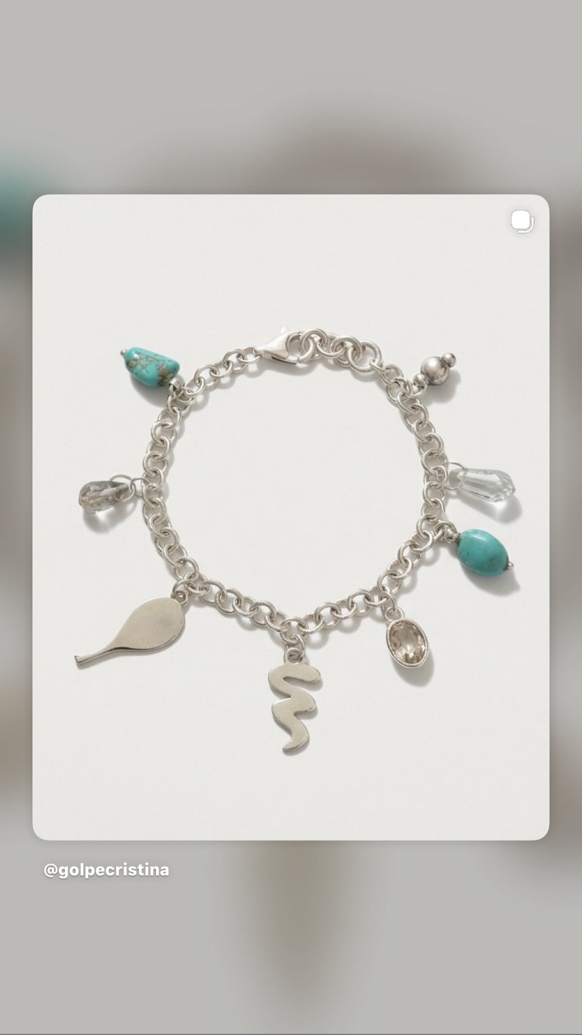 Bracelet charms, turquoise, cristal de roche - neuf