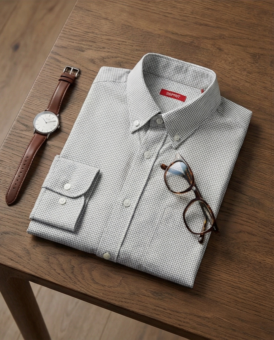 Chemise Esprit Homme À Carreaux Noir & Blanc — Neuve — Taille S