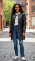 Manteau en Cuir MANDARIN — Style Rock Clouté — Taille 46
