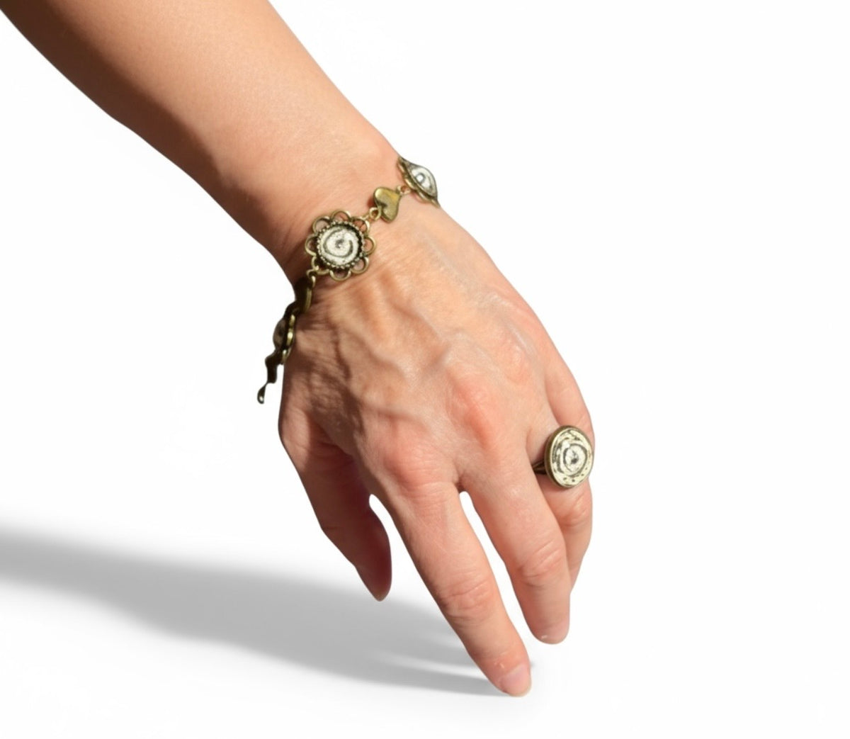 Parure Bijoux Fleurs Vintage — Bague, Bracelet & Collier — Neuve
