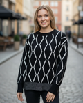 Pull FERRACHE Motifs Losanges Noir — Neuf — Taille M