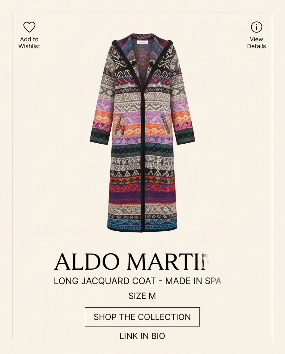 Aldo Martins – Manteau Long Multicolore en Laine – Taille M – Comme Neuf