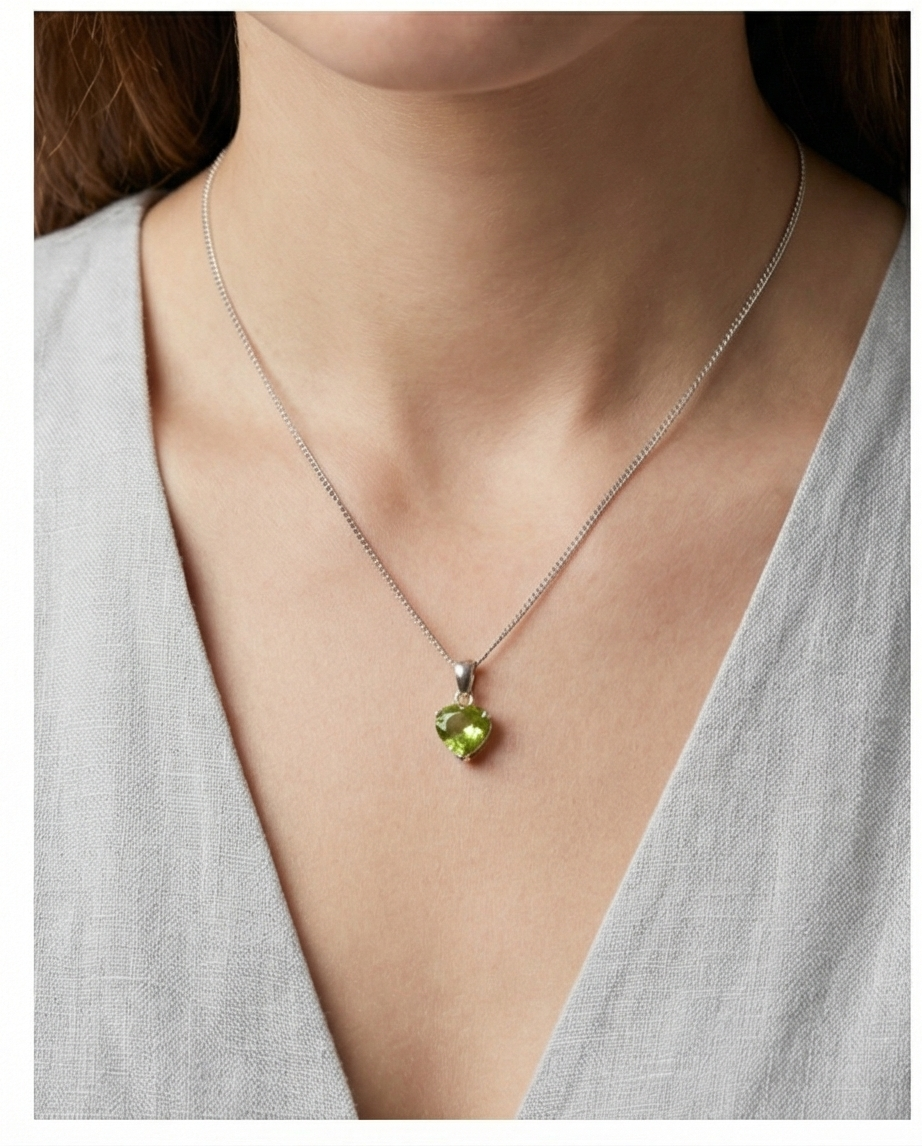 Collier Argent & Péridot Véritable — Très Peu Porté