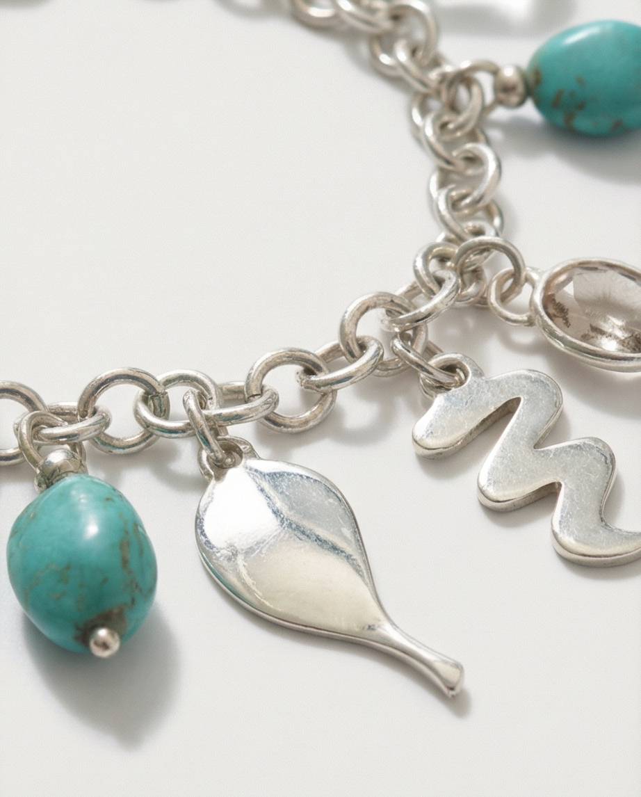 Bracelet charms, turquoise, cristal de roche - neuf