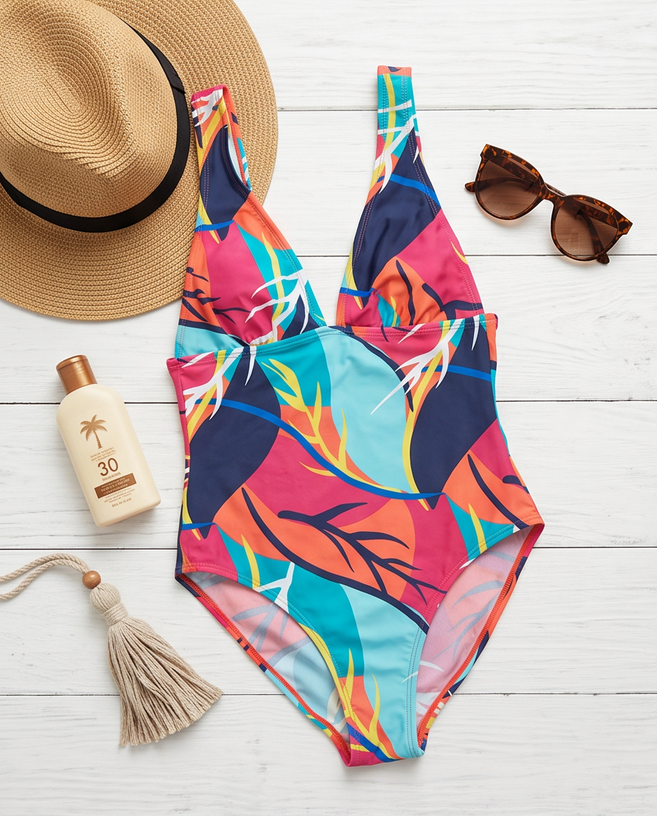 Maillot de bain aux motifs colorés — très bon état — taille M