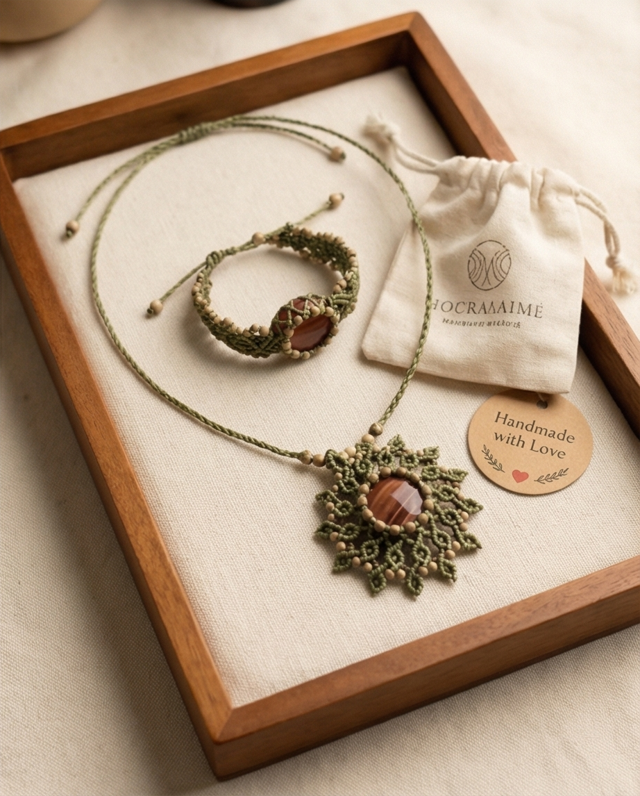 Lot Collier & Bracelet Macramé — Fait Main — Neuf