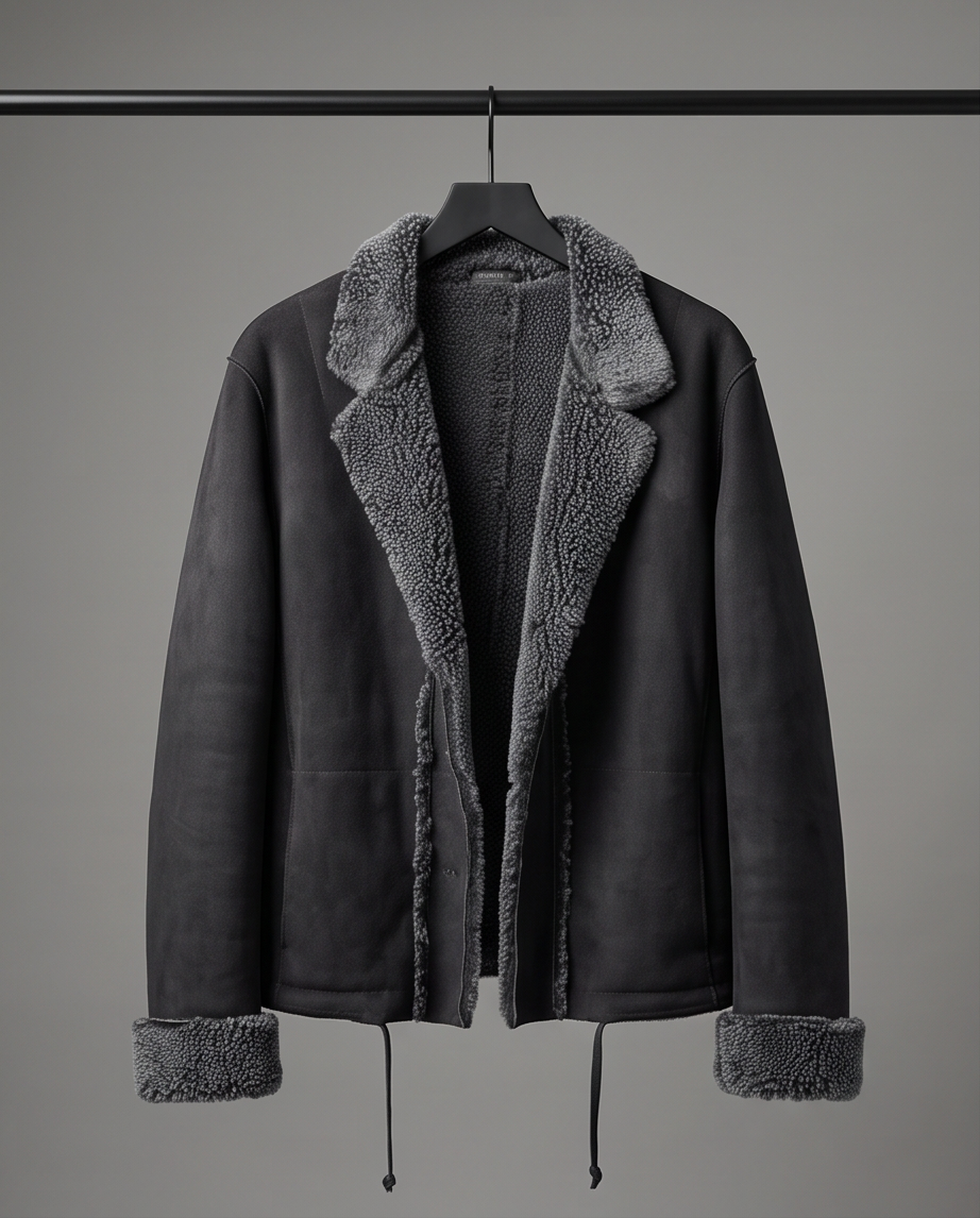 Transit Veste Cuir & Mouton Anthracite — Neuve — Taille S