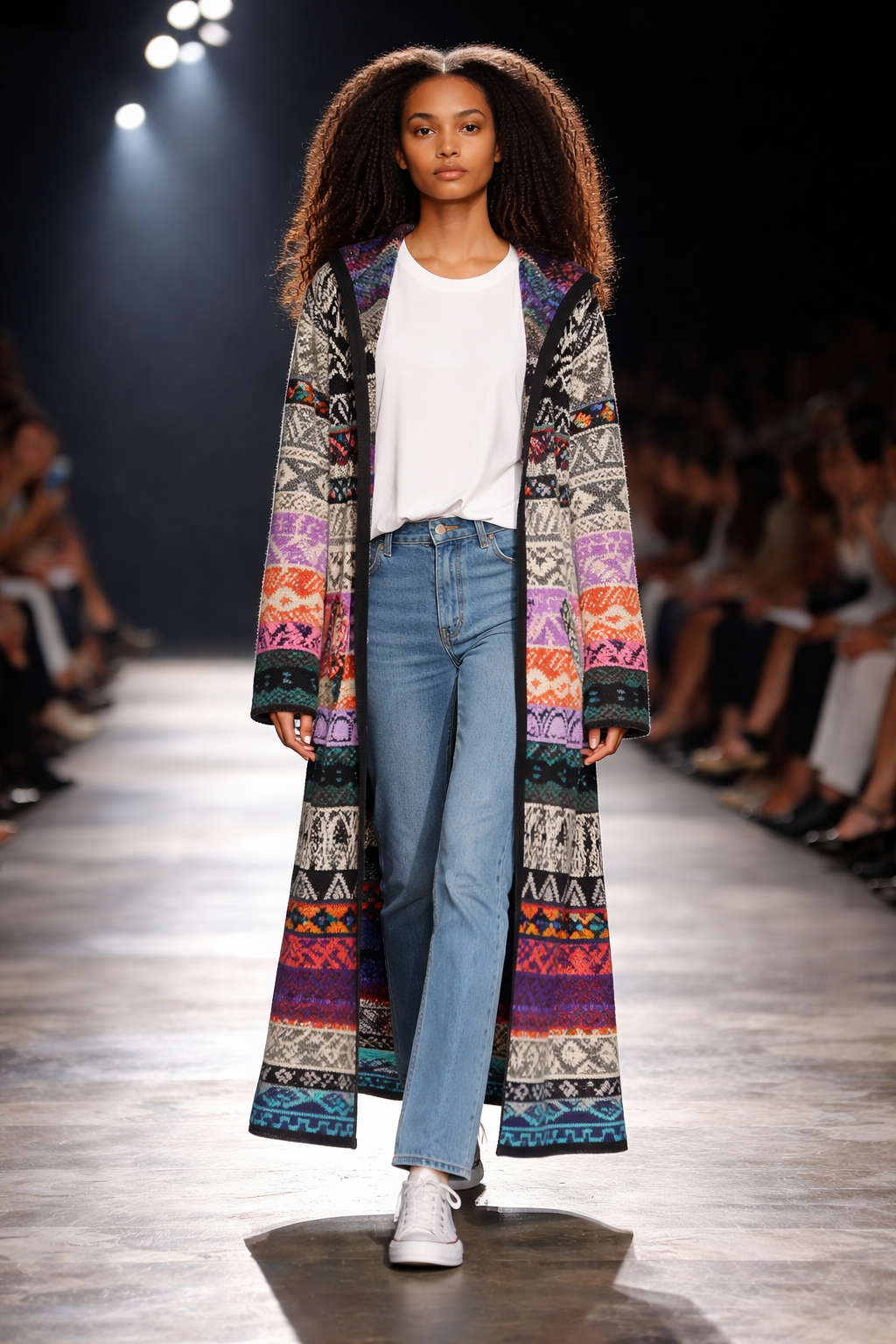 Aldo Martins – Manteau Long Multicolore en Laine – Taille M – Comme Neuf