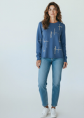 Pull Strass FERRACHE Bleu Jean — Neuf — Tailles M/L
