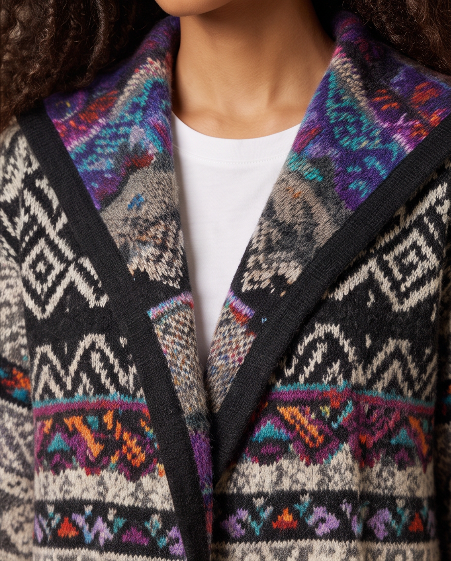 Aldo Martins – Manteau Long Multicolore en Laine – Taille M – Comme Neuf