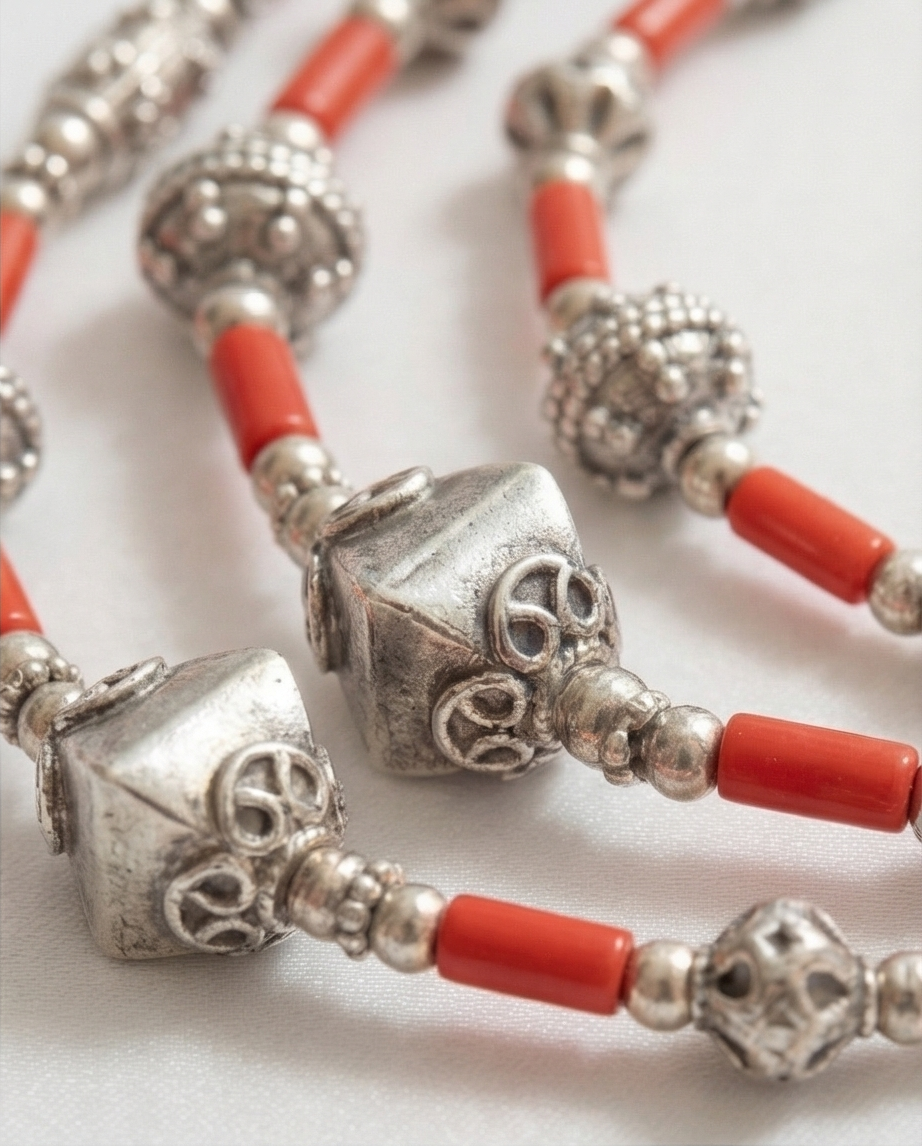Parure Corail Véritable — Collier & Bracelet — Argent