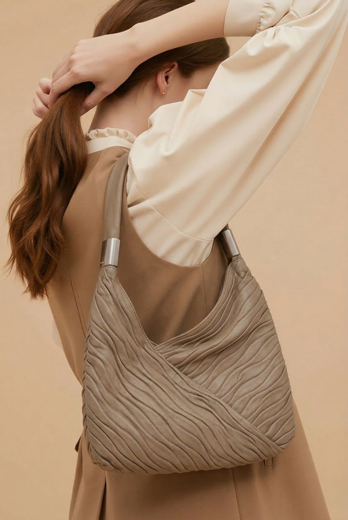 Sac à Main LUPO — Cuir Véritable Beige — Comme Neuf
